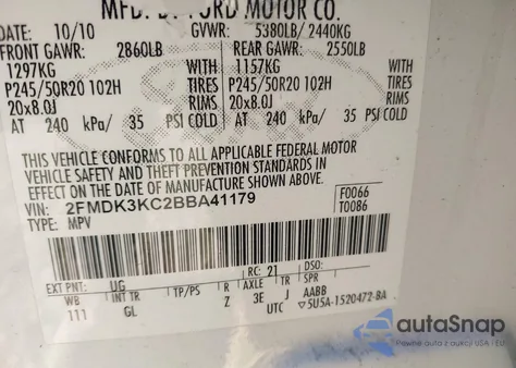 2011 Ford Edge Limited из США, поврежденный, VIN 2FMDK3KC2BBA41179